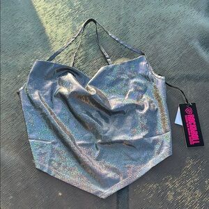 handkerchief style shiny crop top